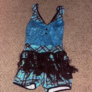 Sparkly Blue Plaid Kids Dance Costume